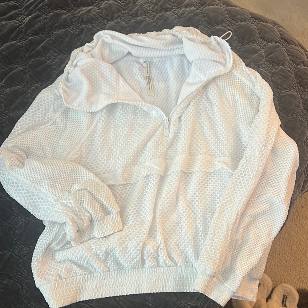 White Textured Zip-Up Hoodie